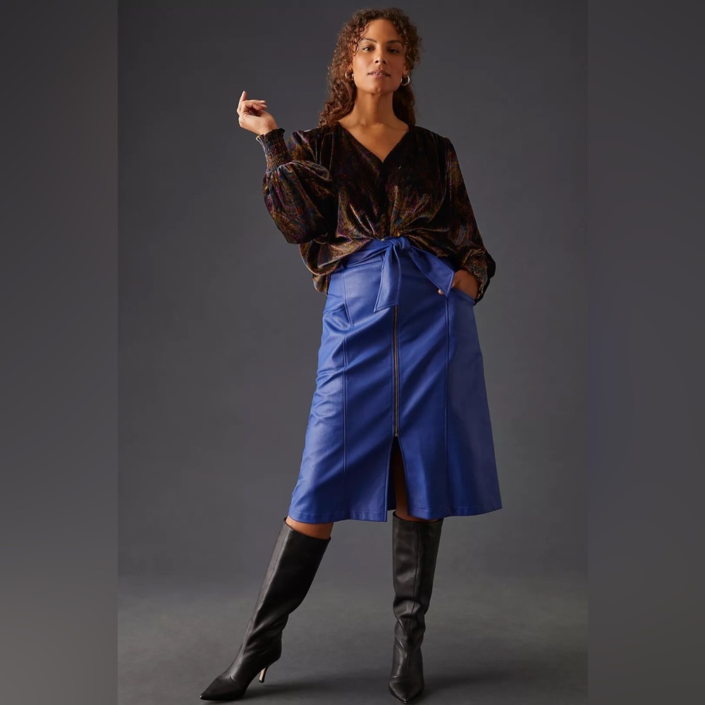 Anthropology Multicolor Velvet Wrap Top - Picture 2 of 16